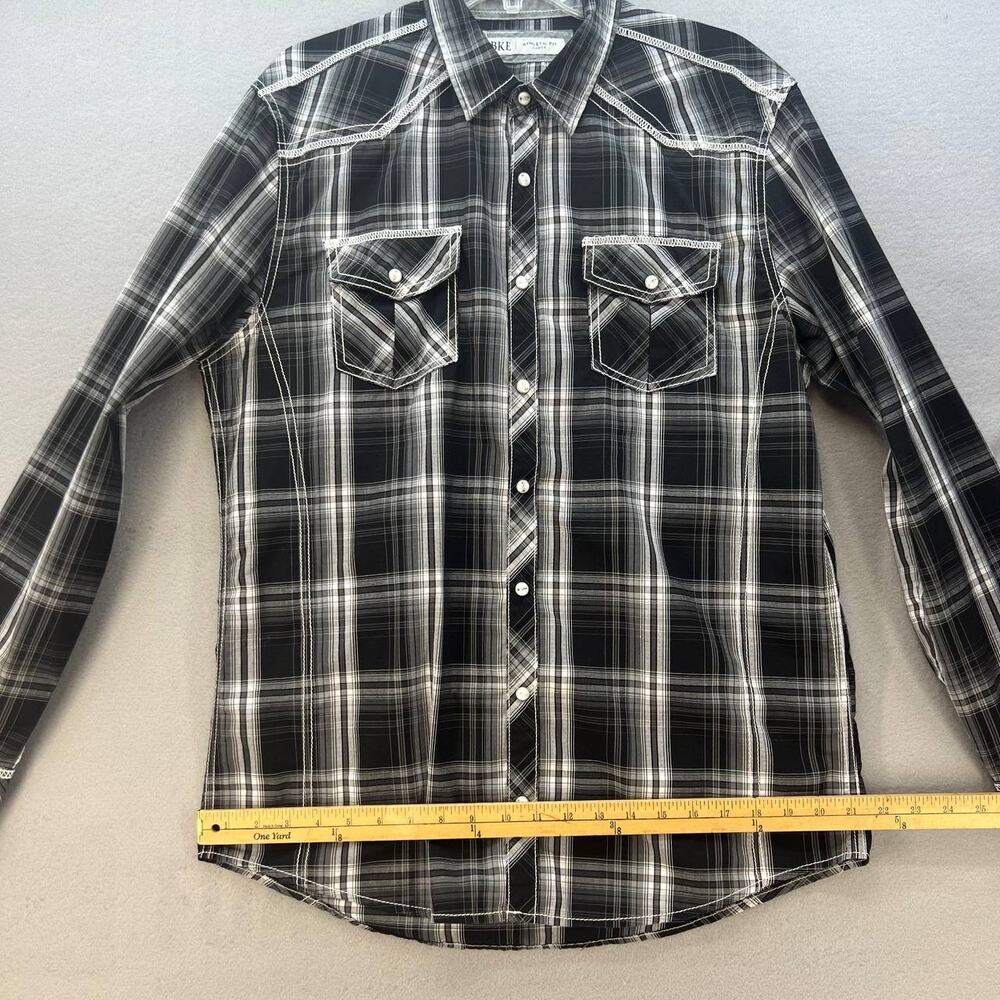 BKE Button Down Shirt Men's Size L Black White Plaid Athletic Fit Western - Picture 6 of 14